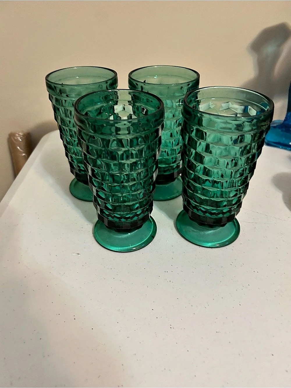 Anchor Hocking Block Optic Footed Tumbler Teal Set of 4